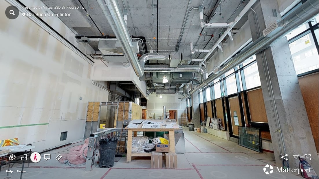 Bar Buca entrance in the second progress scan — finishing well underway
