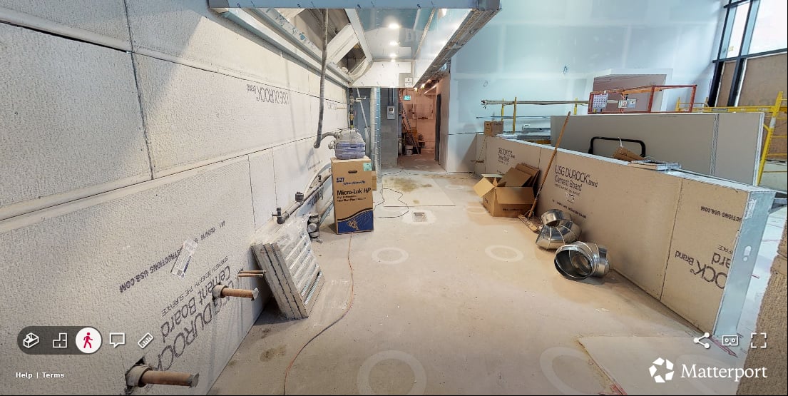 Bar Buca kitchen in the second progress scan — kitchen build closer to operational